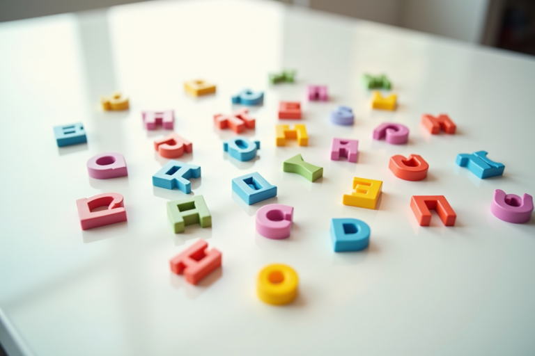 Lettres de l alphabet colorées sur une table blanche lumineuse