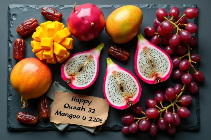 Assortiment de fruits riches en glucides et nutriments pour optimiser la prise de masse musculaire, vue de dessus