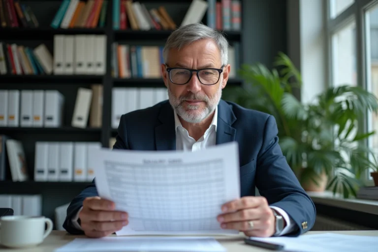 Chercheur en milieu académique lisant un rapport salarial