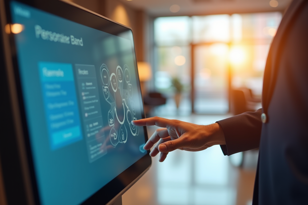 Client utilisant un kiosque numérique dans une banque moderne