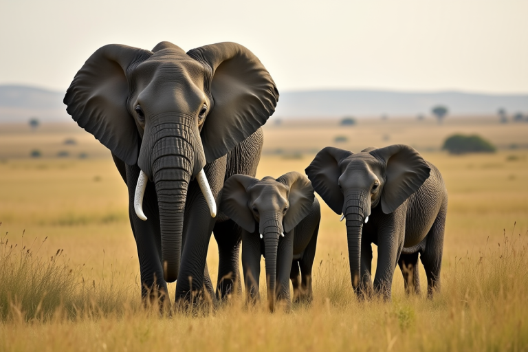 Groupe d'éléphants sauvages dans la savane en plein jour