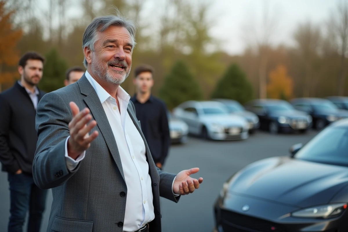 Homme en costume donnant une leçon de conduite dehors