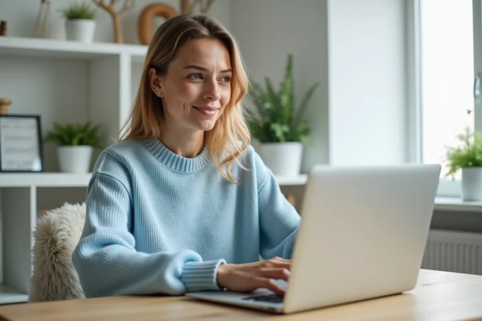 Femme travaillant dans un bureau lumineux et organisé
