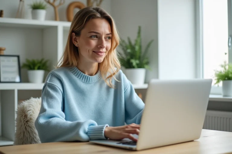 Femme travaillant dans un bureau lumineux et organisé