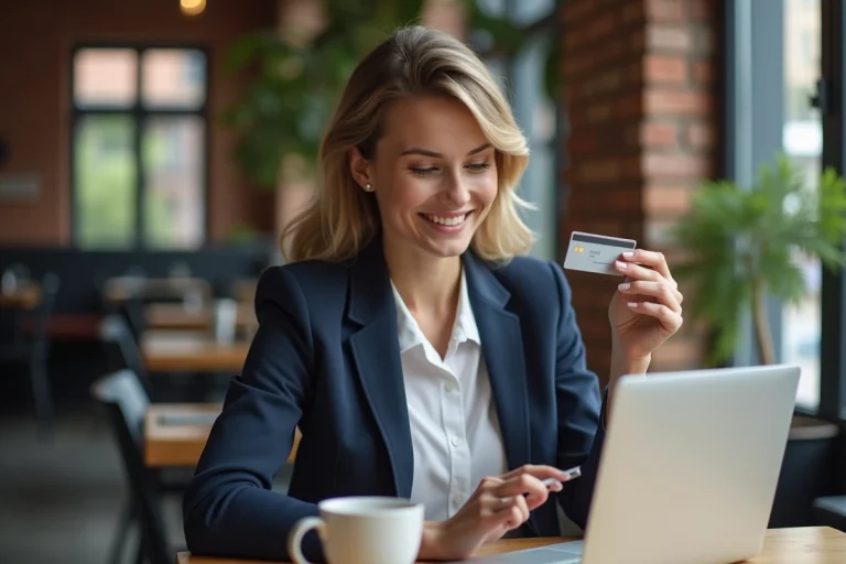 Jeune femme professionnelle avec carte dans un café moderne