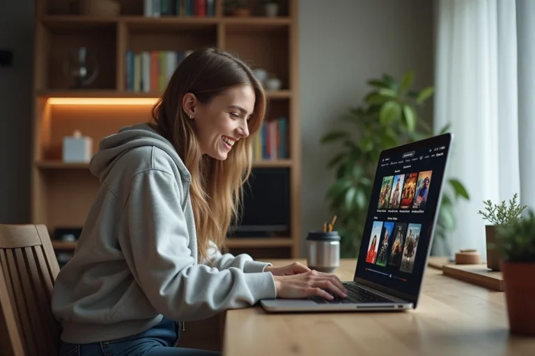 Jeune femme au travail à domicile avec ordinateur portable