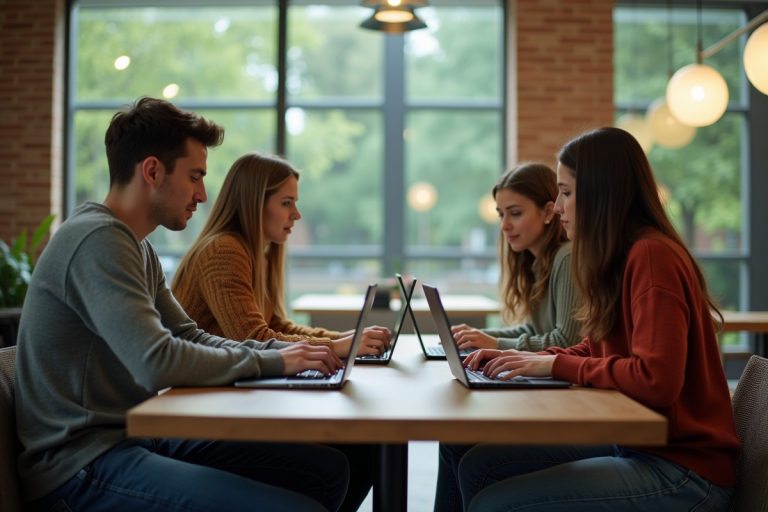 Groupe d'étudiants en salle moderne pour l'article sur le titre