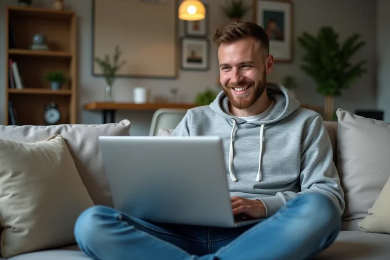 Homme détendu regardant un match de sport en streaming